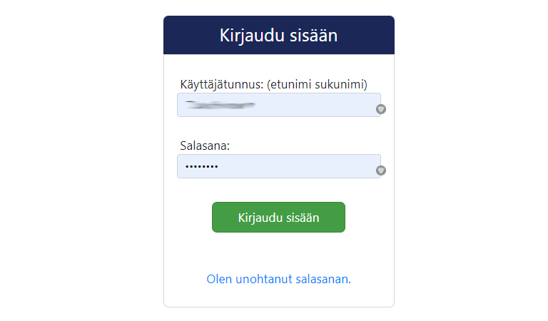 Kerhosovellus kirjautuminen