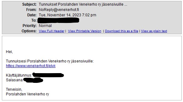 Kerhosovellus sähköpostiviesti